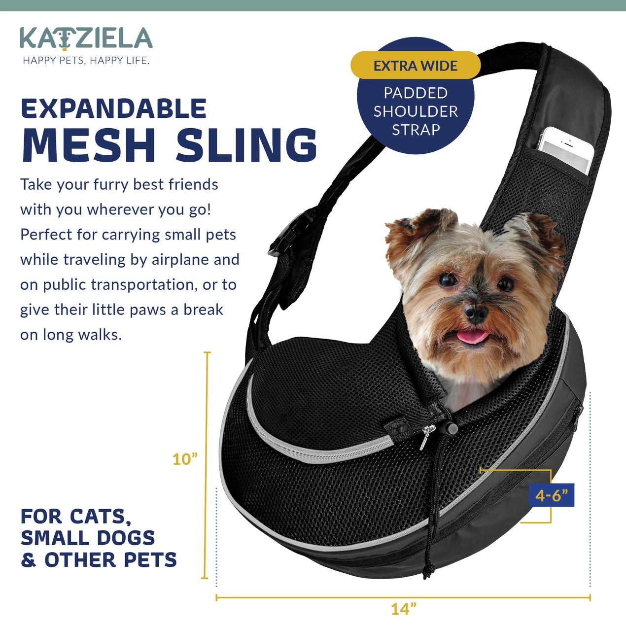 Katziela - Pet Carrier Expandable Sling for Small Dogs & Cats