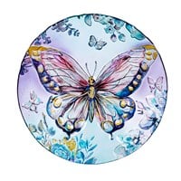 Evergreen Enterprises - Season to Sparkle Bird Bath, Hand-Painted Glass - Icy Butterfly, 18' - Southern Agriculture 