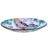 Evergreen Enterprises - Season to Sparkle Bird Bath, Hand-Painted Glass - Icy Butterfly, 18' - Southern Agriculture 