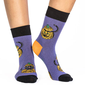 Good Luck Sock - Black Cats Hiding in Pumpkins