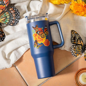 Evergreen Enterprises - Cup Stainless Steel W/ Straw Harvest Blossom Mariposa Melody