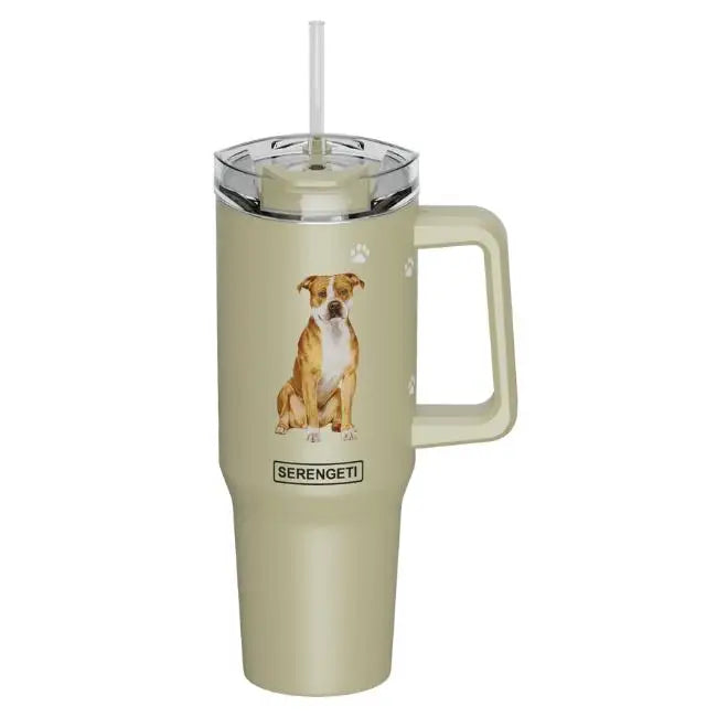 E & S Imports - Tumbler with Handle & Straw Pitbull