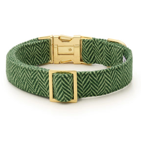 The Foggy Dog - Dog Collar Green Herringbone Flannel