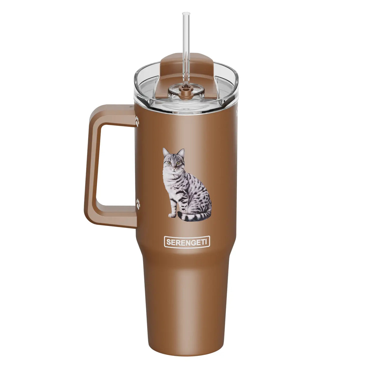 E & S Imports - Tumbler with Handle & Straw Cat Silver Tabby