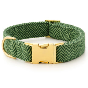 The Foggy Dog - Dog Collar Green Herringbone Flannel