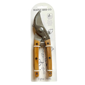 Seattle Seed Co. - Wood Handled Spring-Loaded Bypass Pruners Home Tool