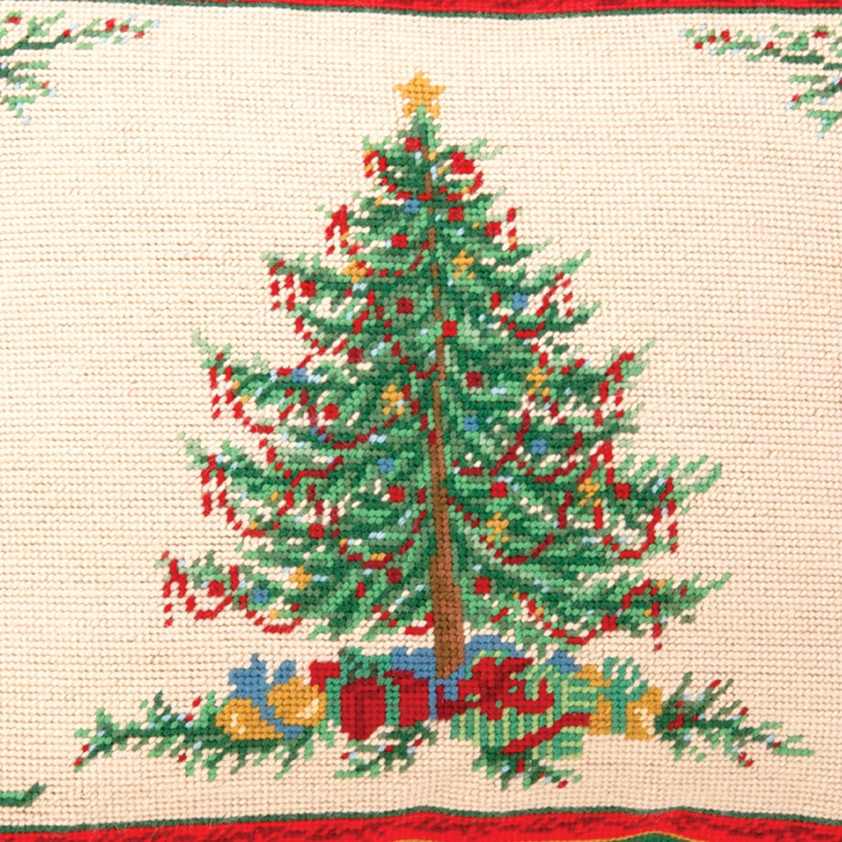 Peking HandiCraft - Pillow Classic Christmas W/ Berry Needlepoint
