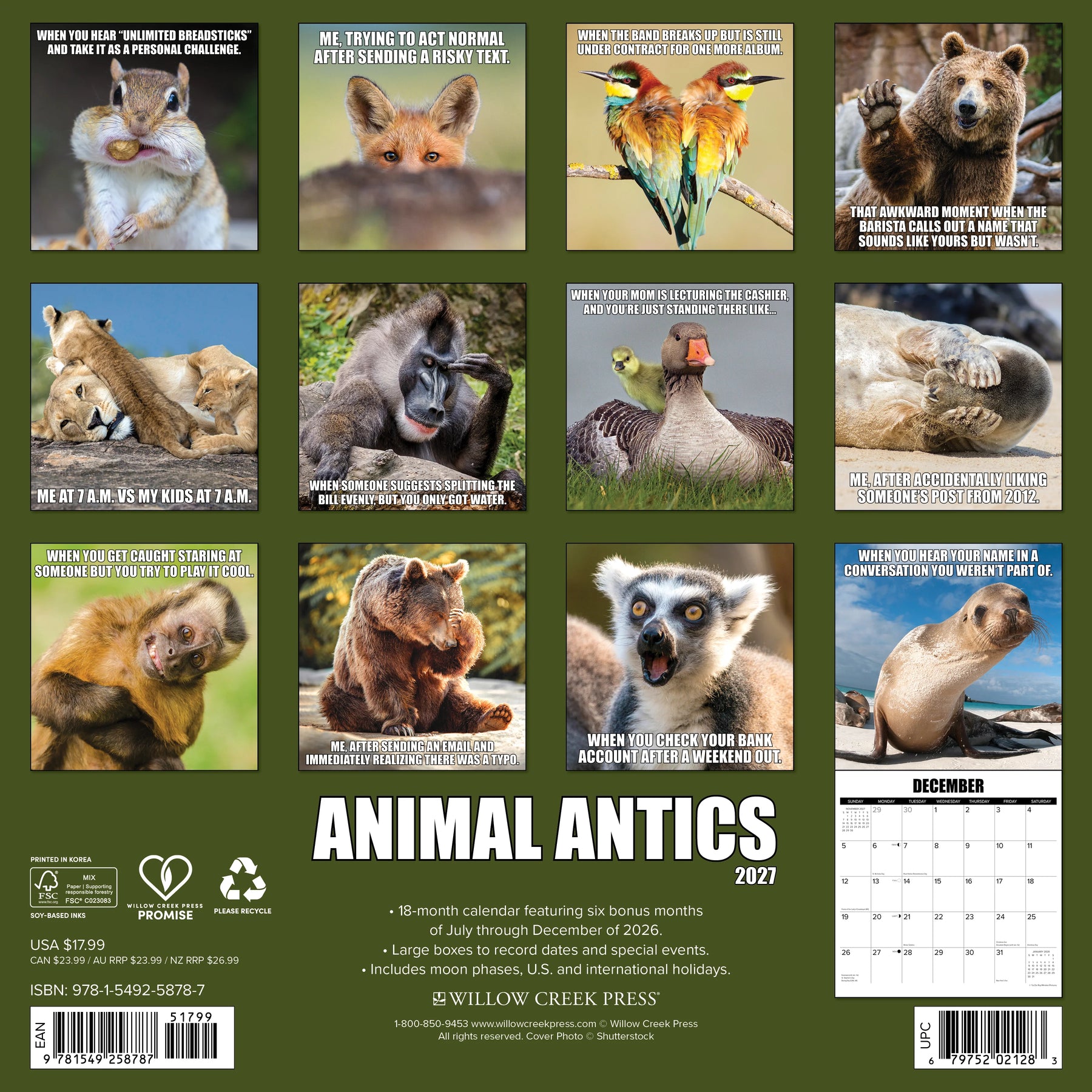 Willow Creek Press - 2027 Animal Antics Calendar