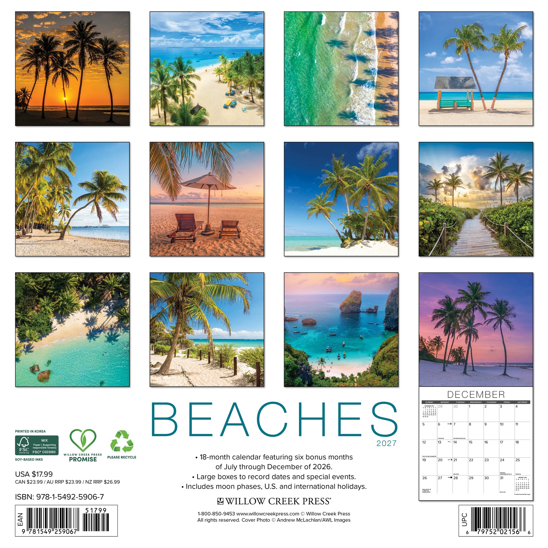 Willow Creek Press - 2027 Beaches Calendar