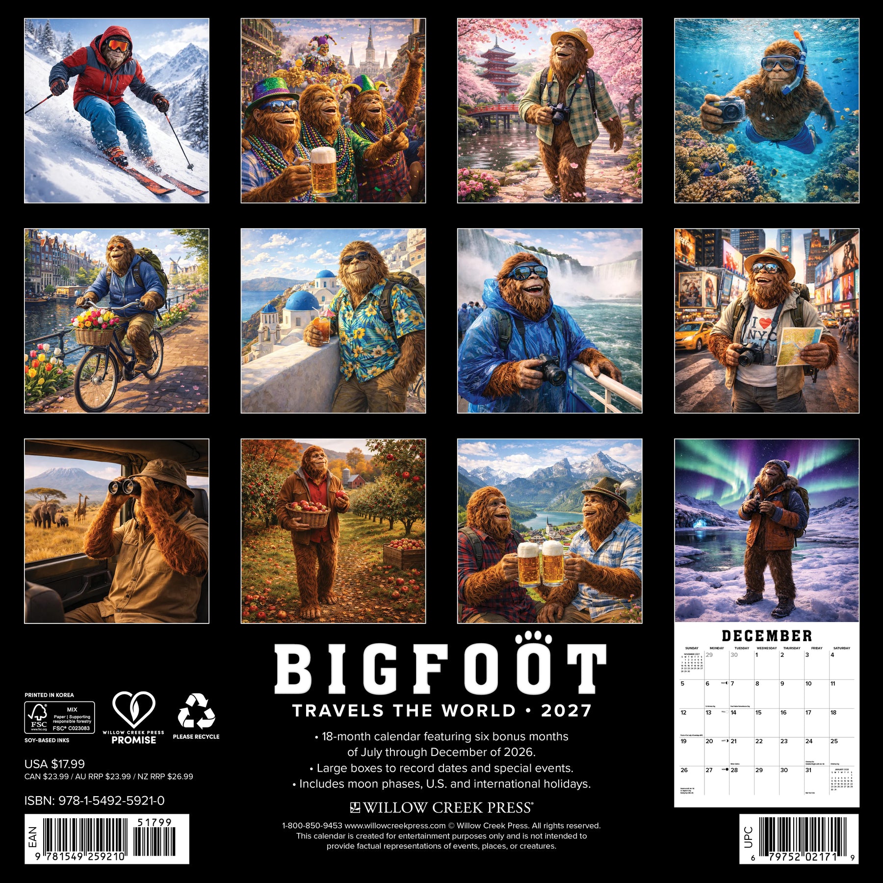 Willow Creek Press - 2027 Bigfoot Travels The World Calendar