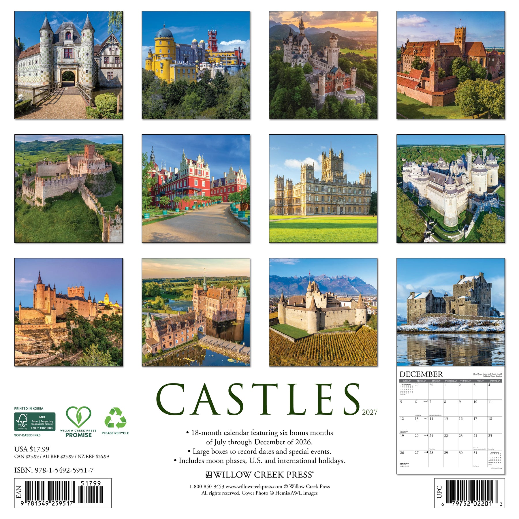 Willow Creek Press - 2027 Castles Calendar