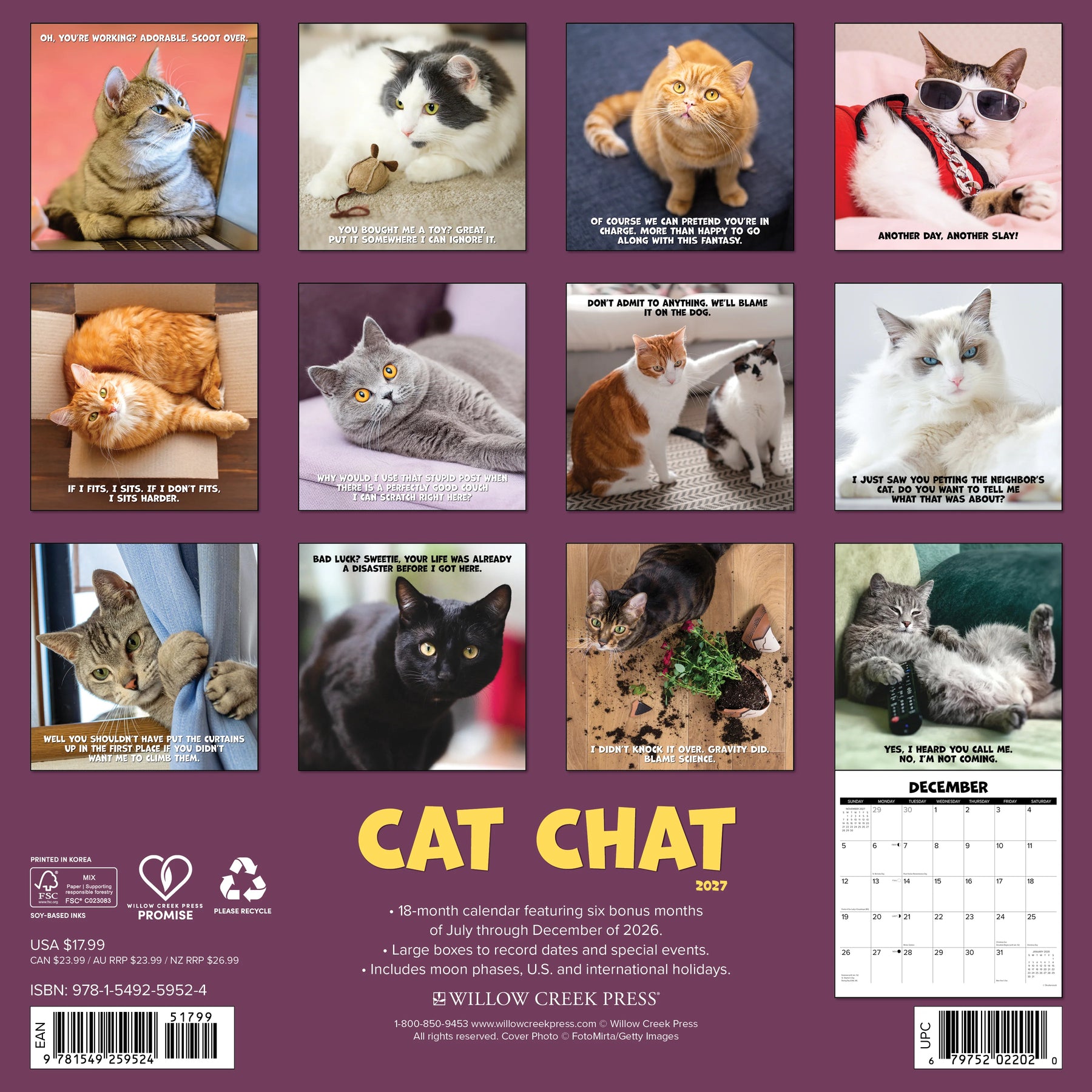 Willow Creek Press - 2027 Cat Chat Calendar
