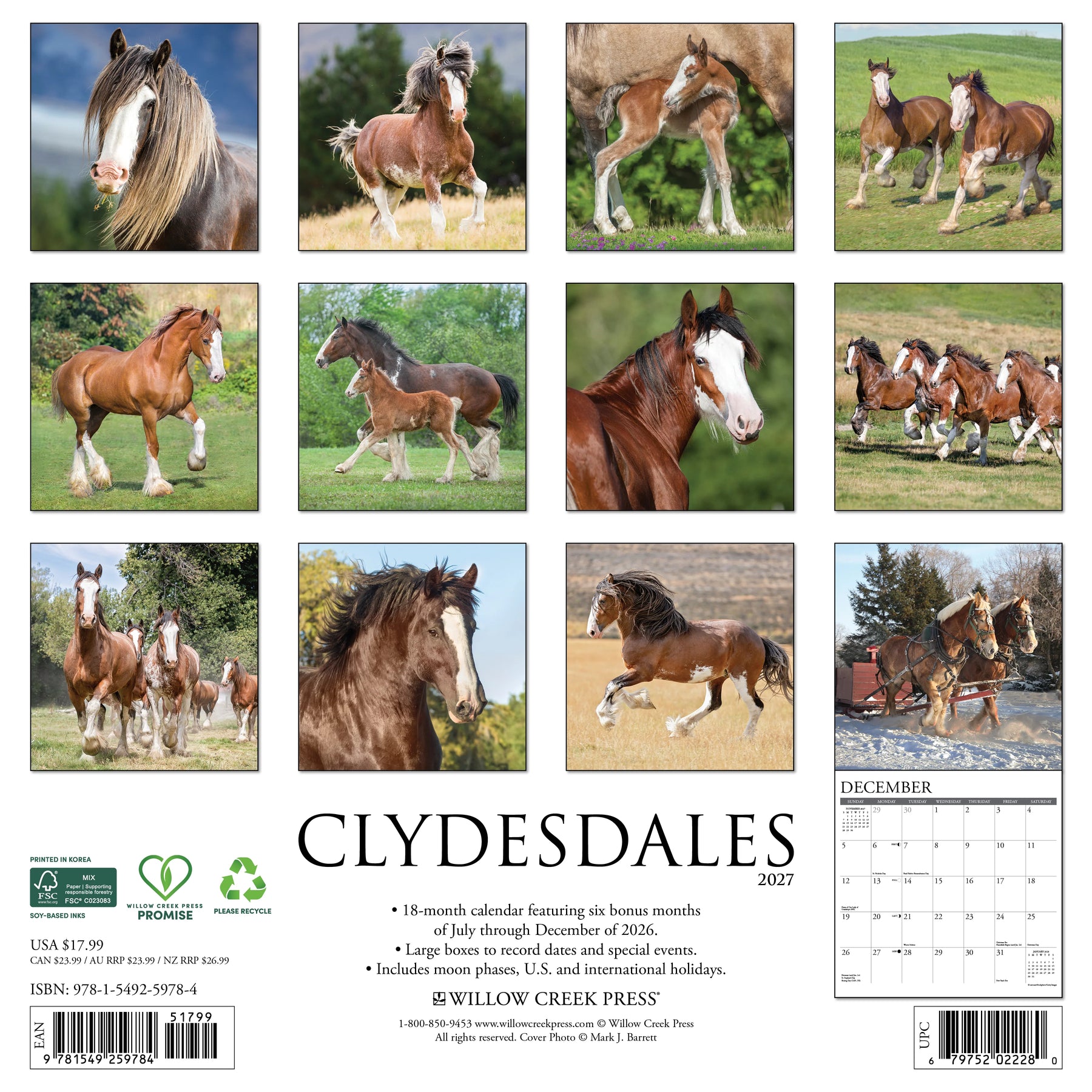 Willow Creek Press - 2027 Clydesdales Calendar