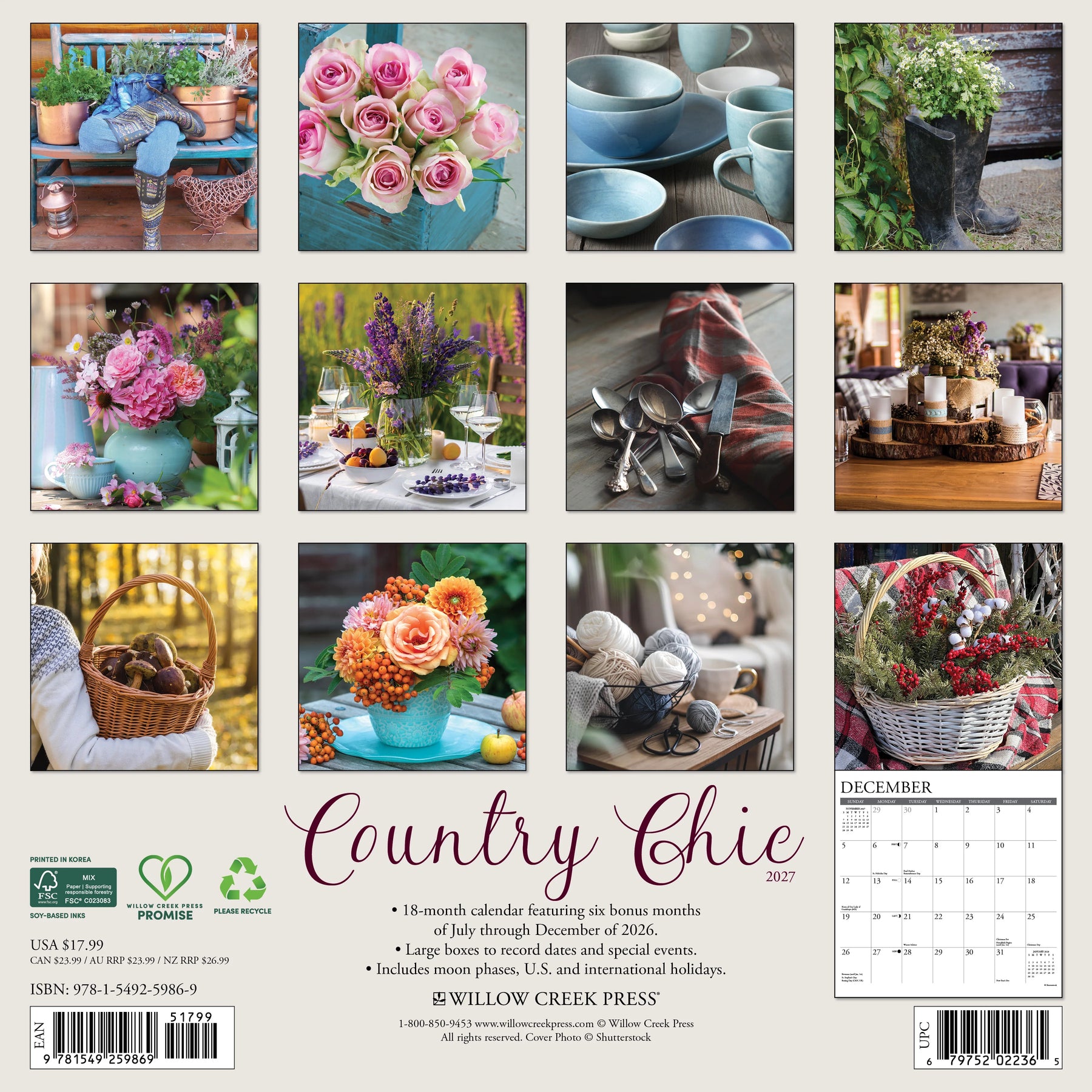 Willow Creek Press - 2027 Country Chic Calendar
