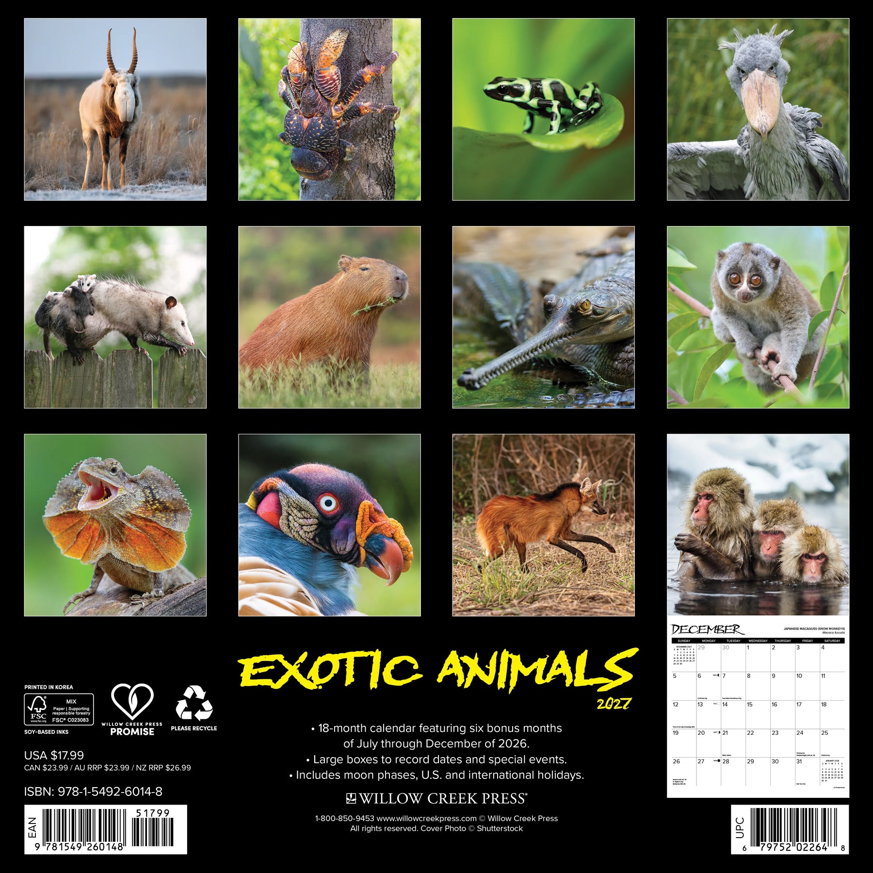 Willow Creek Press - 2027 Exotic Animals Calendar
