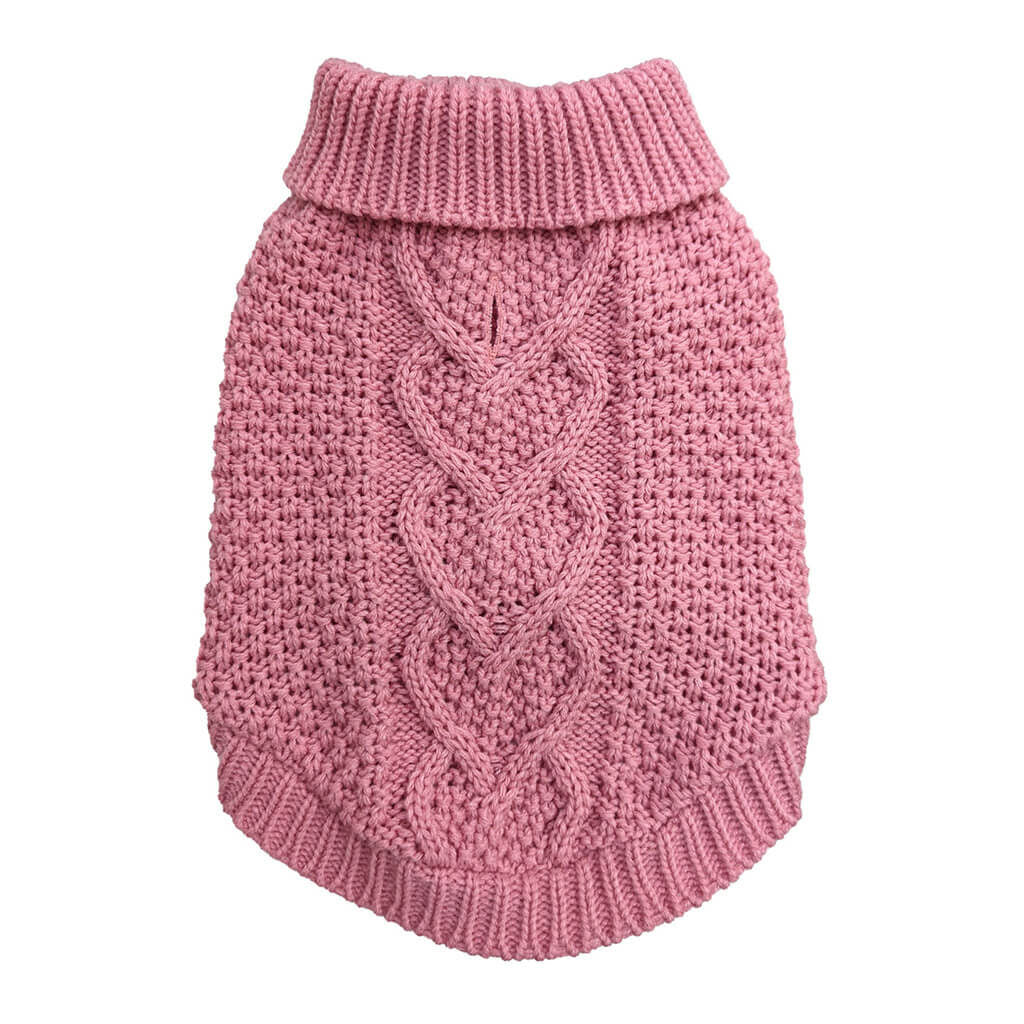 Ethical Pet Products - Sweater Chunky Heart Knit w/ Foldover Collar Pink
