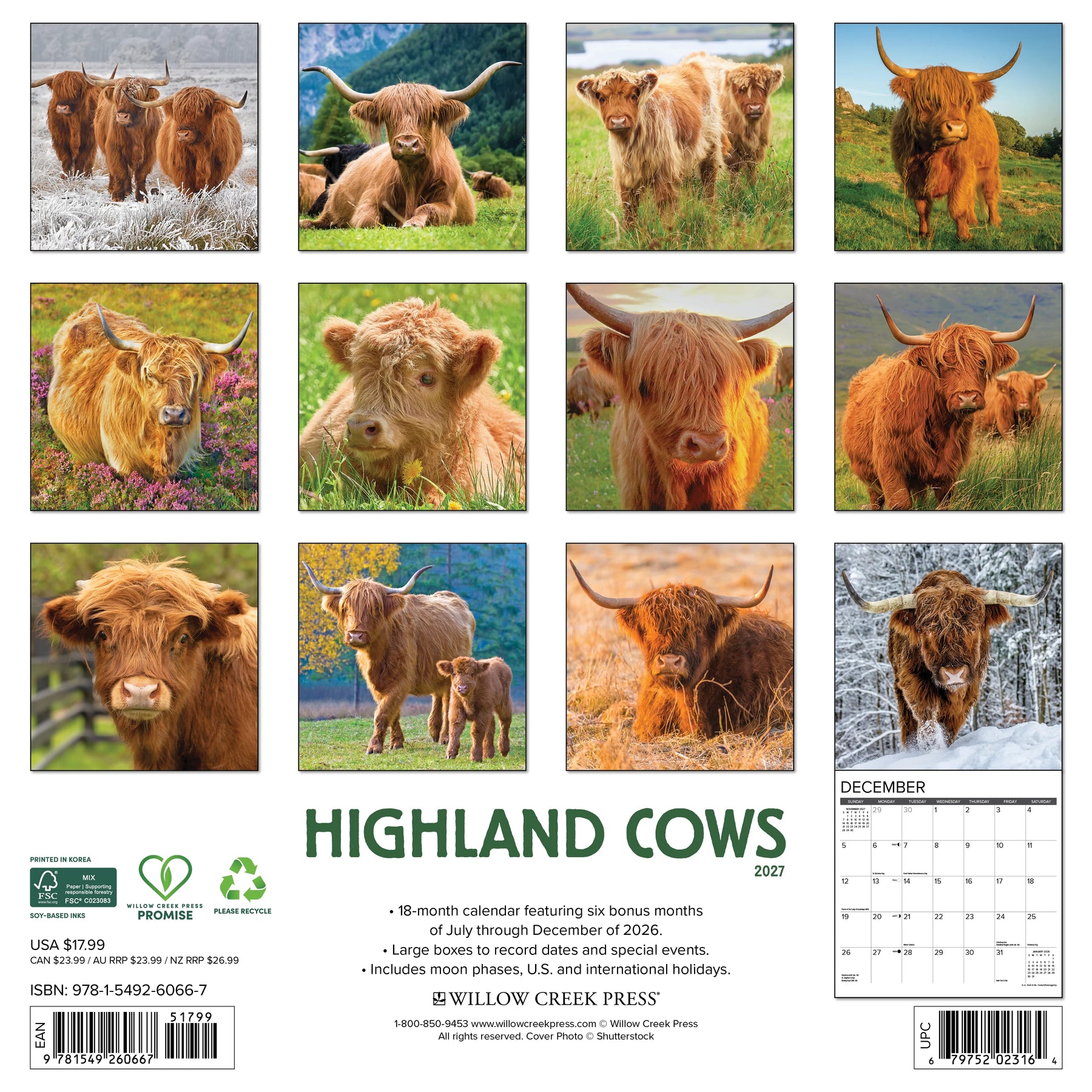 Willow Creek Press - 2027 Highland Cows Calendar