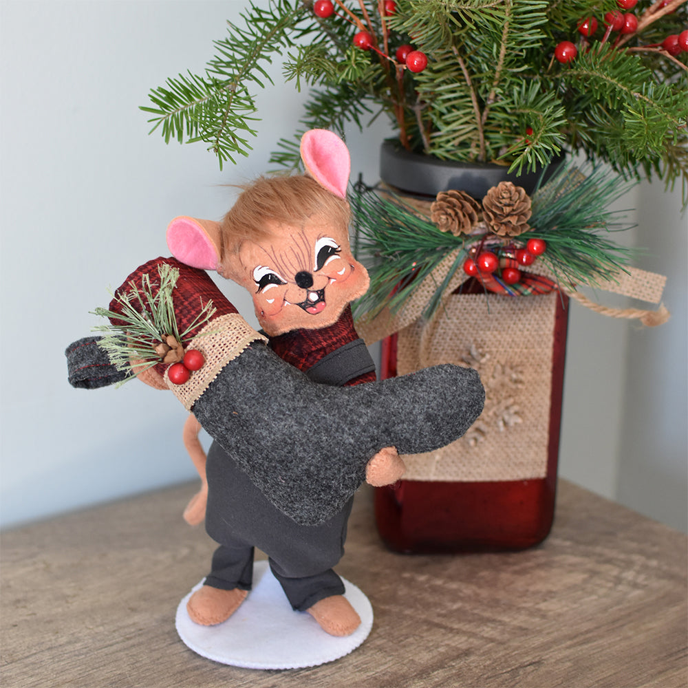 Annalee Dolls -  Plaid & Pine Stocking Mouse