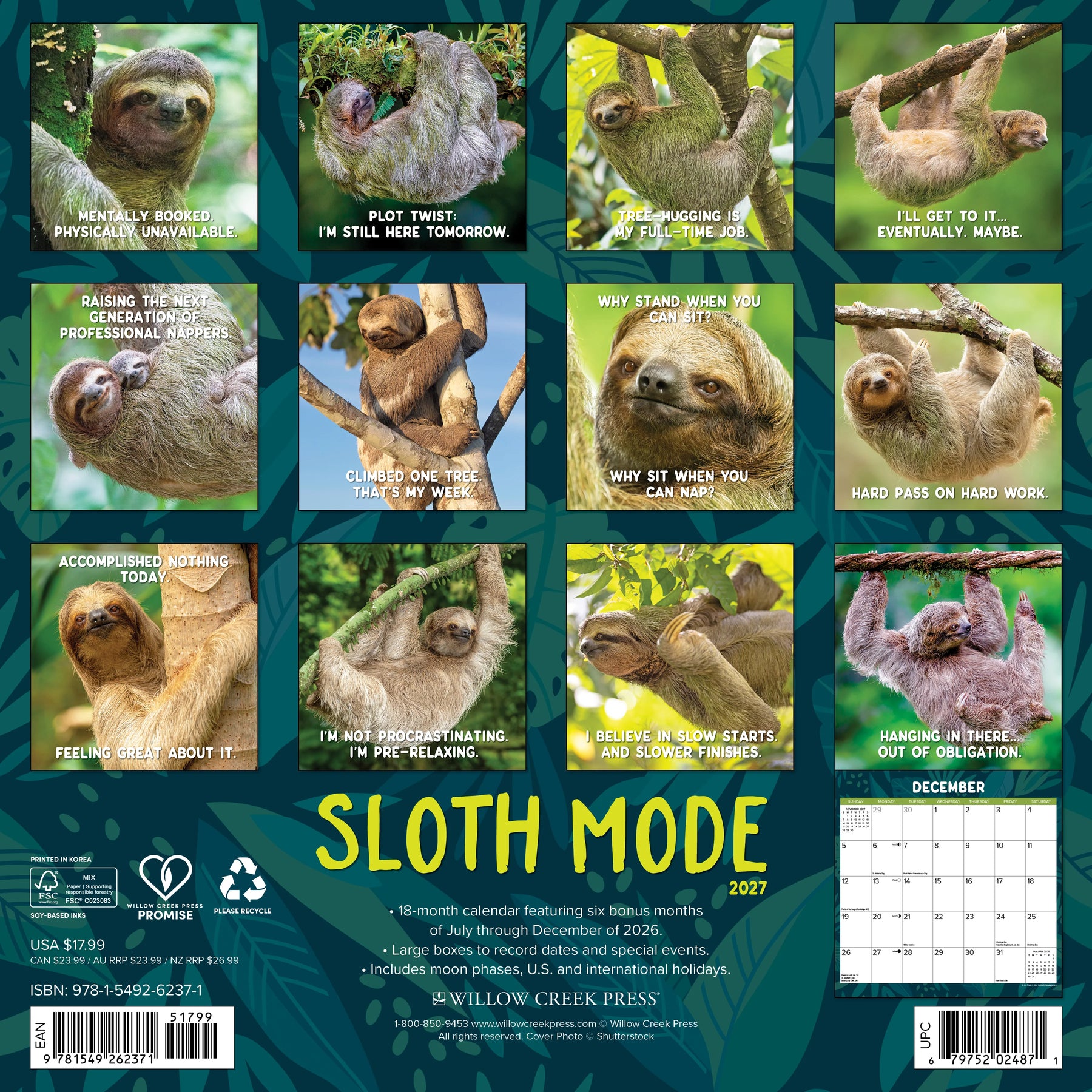 Willow Creek Press - 2027 Sloth Mode Calendar