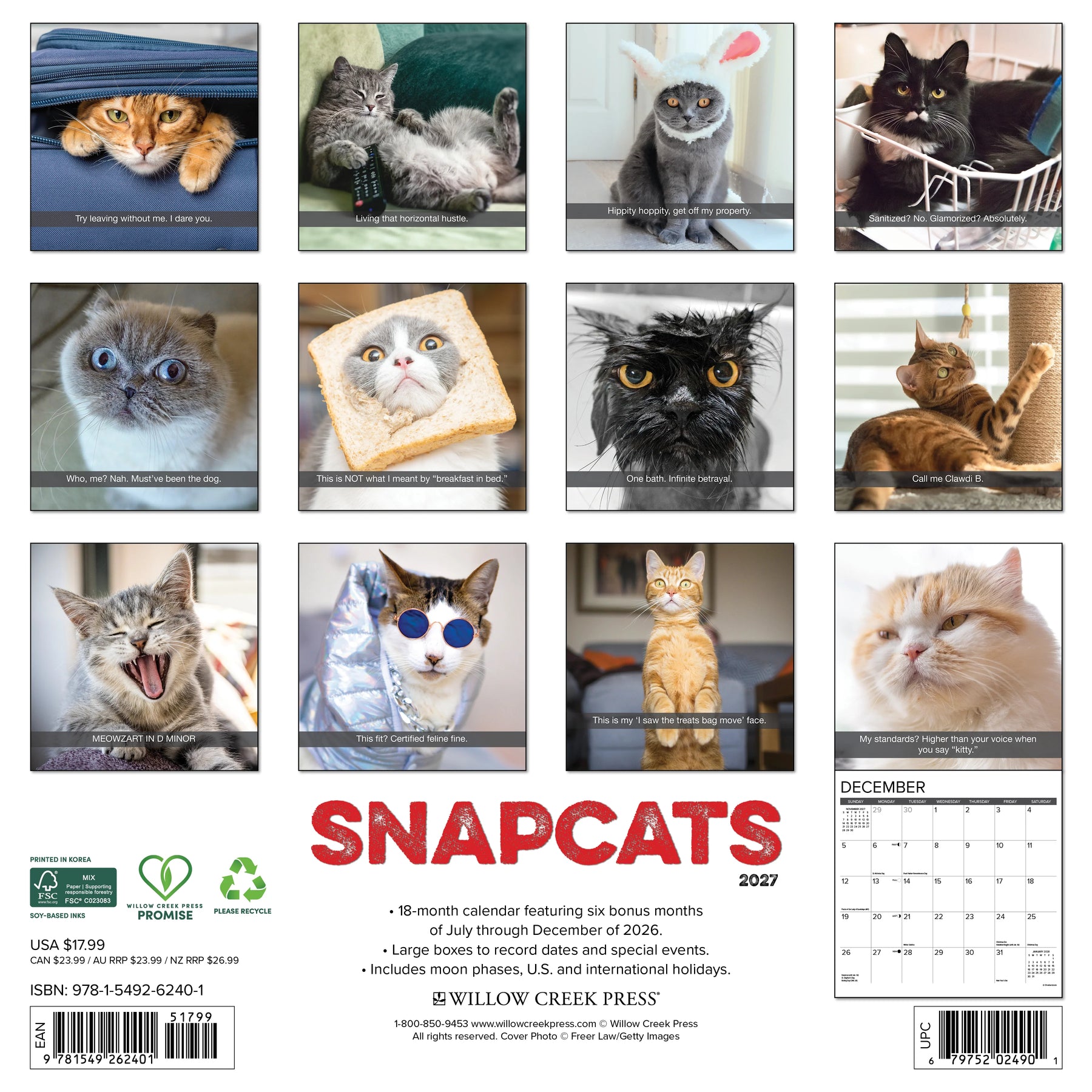Willow Creek Press - 2027 Snapcats Calendar