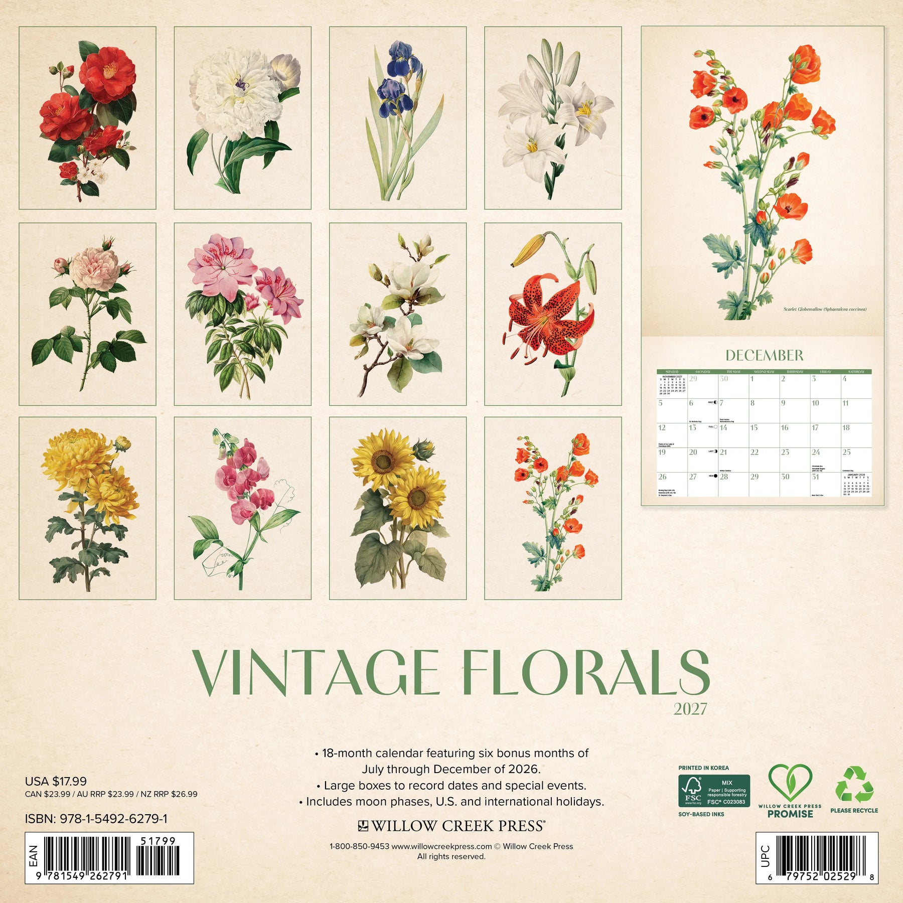 Willow Creek Press - 2027 Vintage Florals Calendar