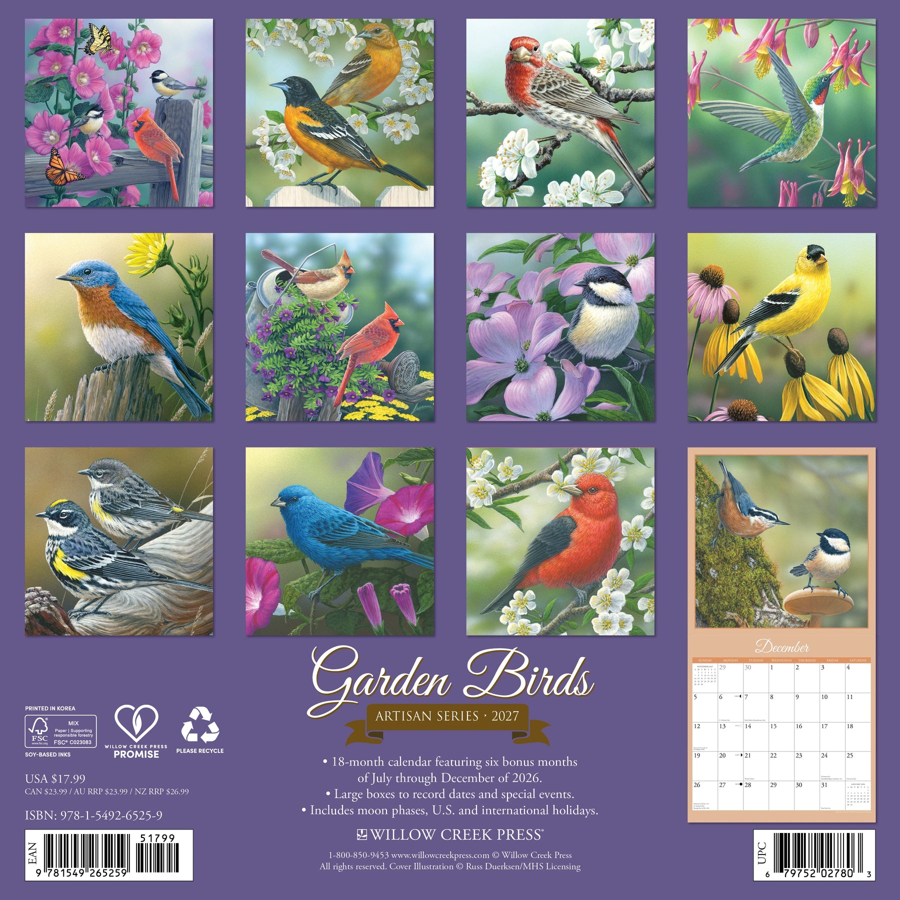 Willow Creek Press - 2027 Garden Birds Artisan Calendar