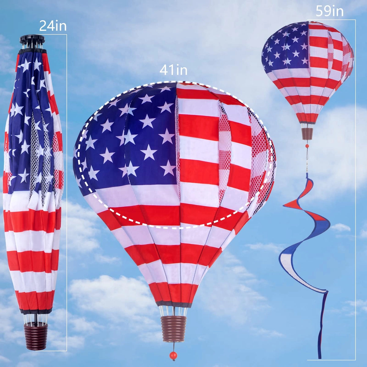 Tsyware - Patriotic Hot Air Balloon Garden Wind Spinner Windmill
