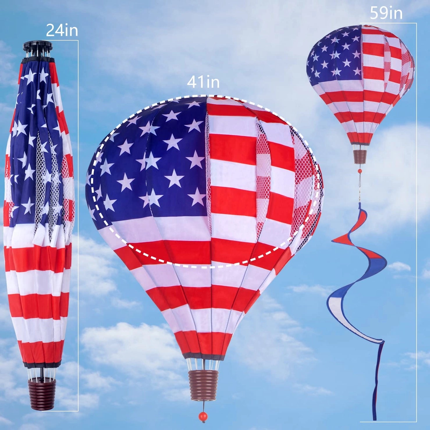 Tsyware - Patriotic Hot Air Balloon Garden Wind Spinner Windmill