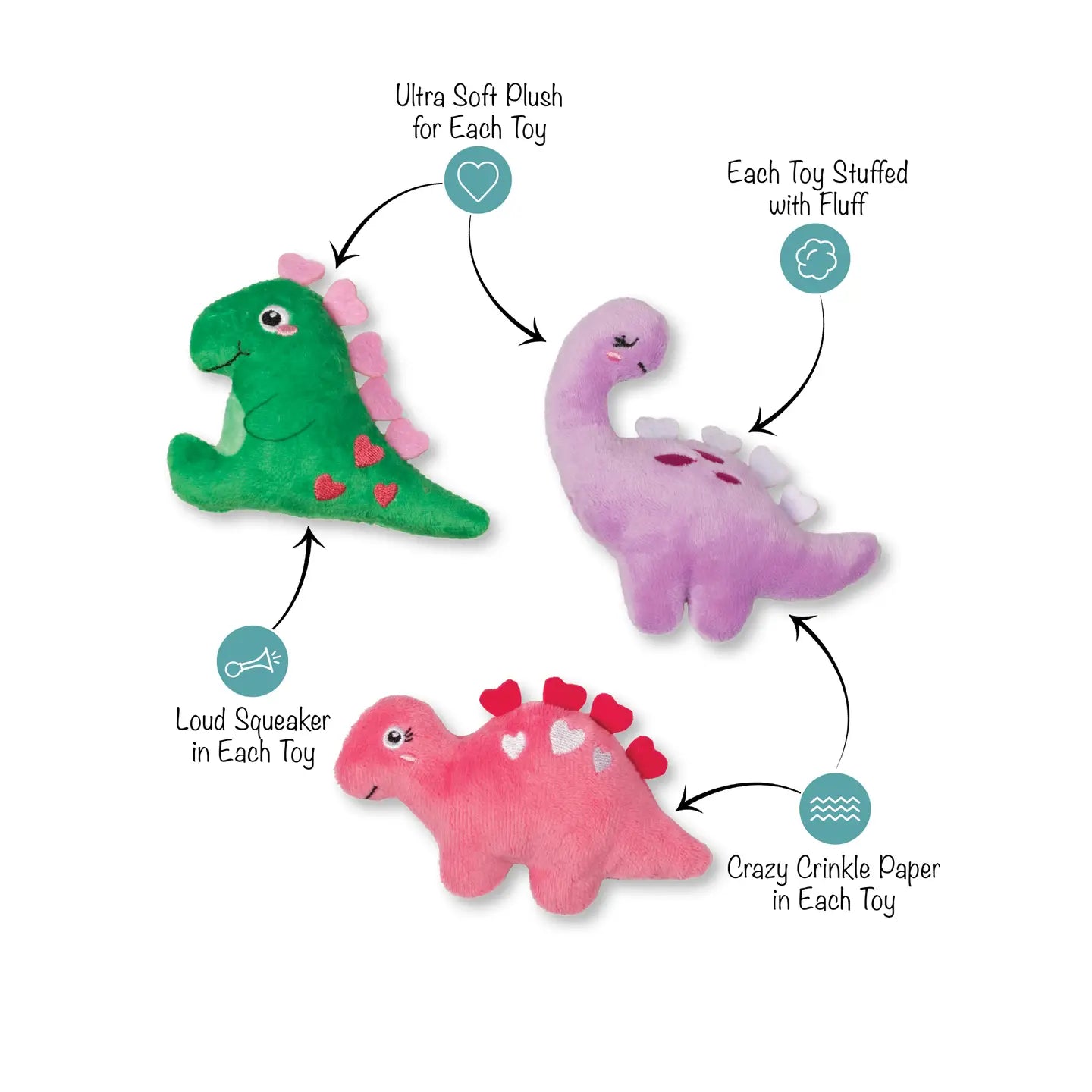 Petshop by Fringe Studio - Dog Toy Saur Much Love (set of 3)