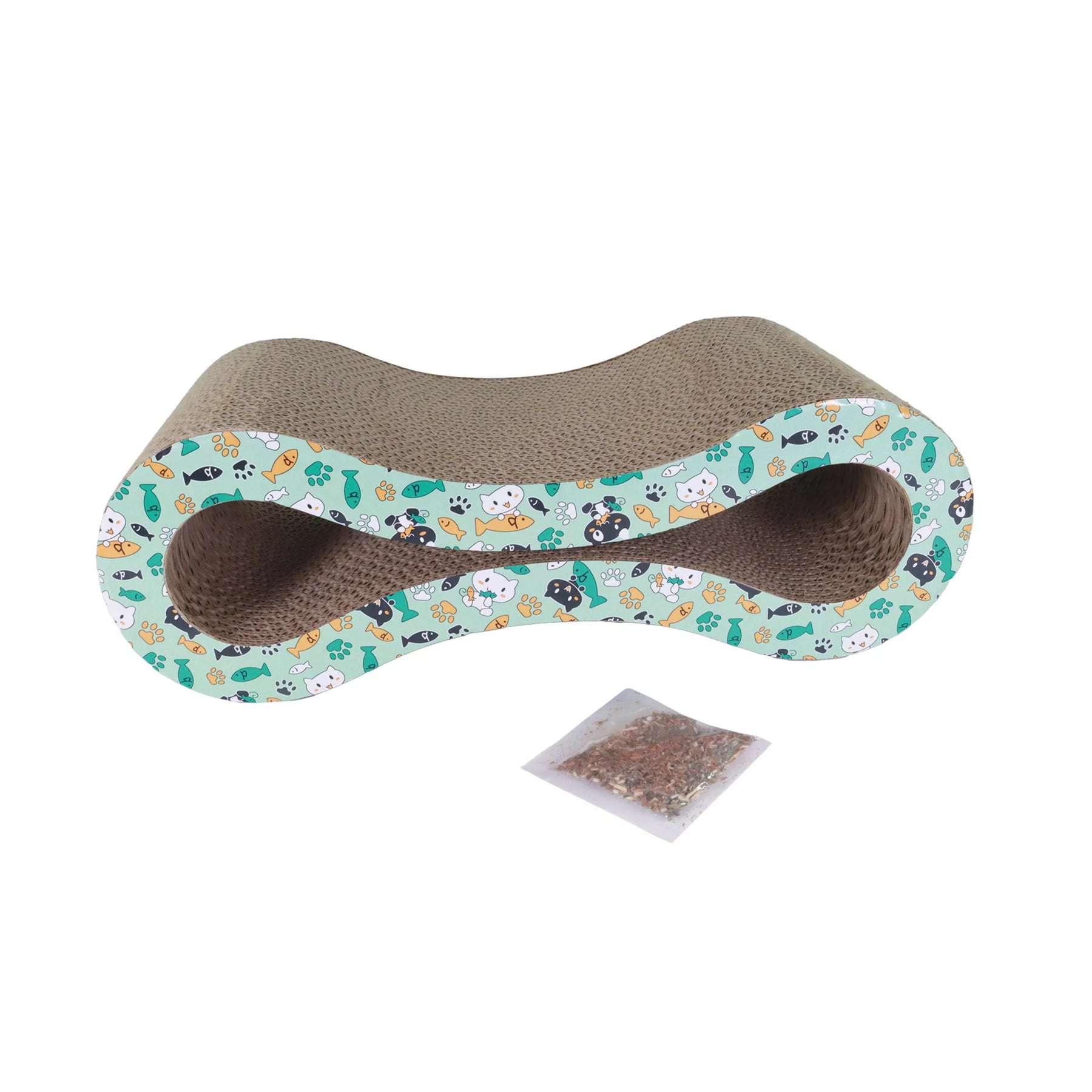 Coastal - Infinity Symbol Scratcher With Comical Cats, Fish & Pawprints
