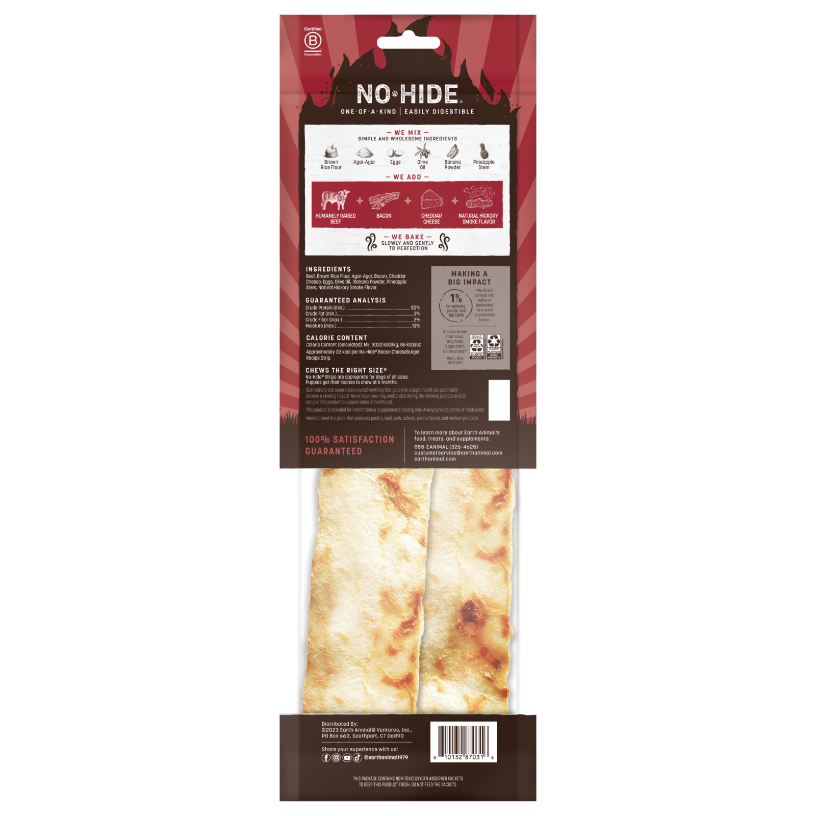Earth Animal - Bacon Cheeseburger No-Hide Strips Dog Treats