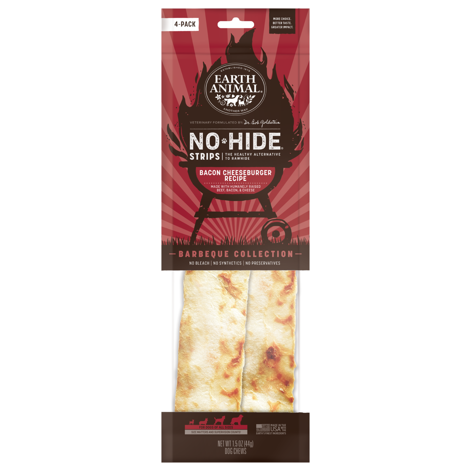 Earth Animal - Bacon Cheeseburger No-Hide Strips Dog Treats