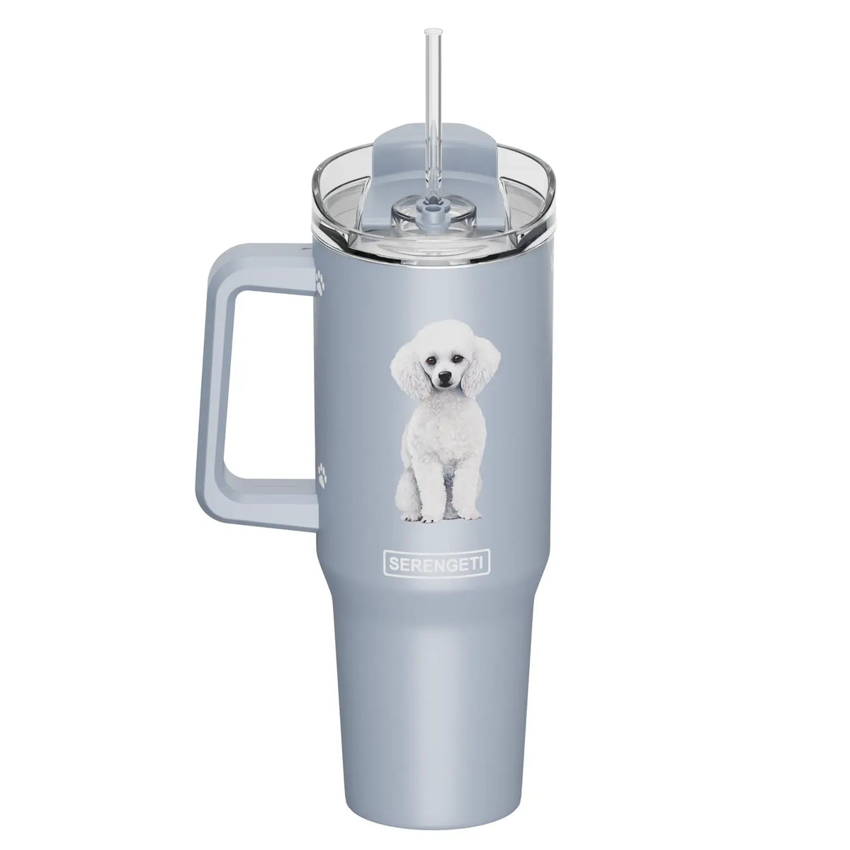 E & S Imports - Tumbler with Handle & Straw Poodle White