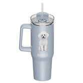 E & S Imports - Tumbler with Handle & Straw Poodle White