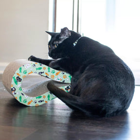 Coastal - Infinity Symbol Scratcher With Comical Cats, Fish & Pawprints