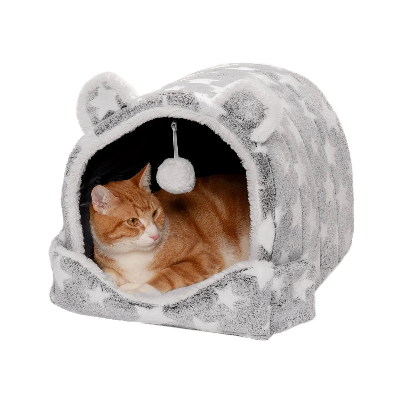 Petmate - Cozy Cave Star Print With Ears & Hanging Toy Inside 13x15x13"