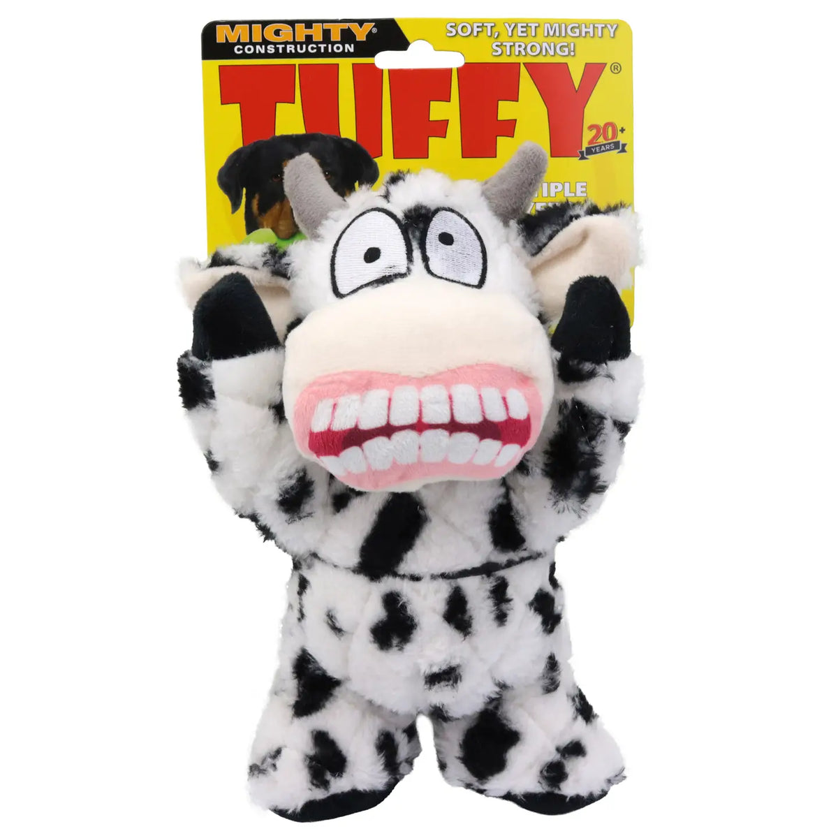 Tuffy Dog Toys - Mighty Angry Animals Cow Plush Squeaky Dog Toy
