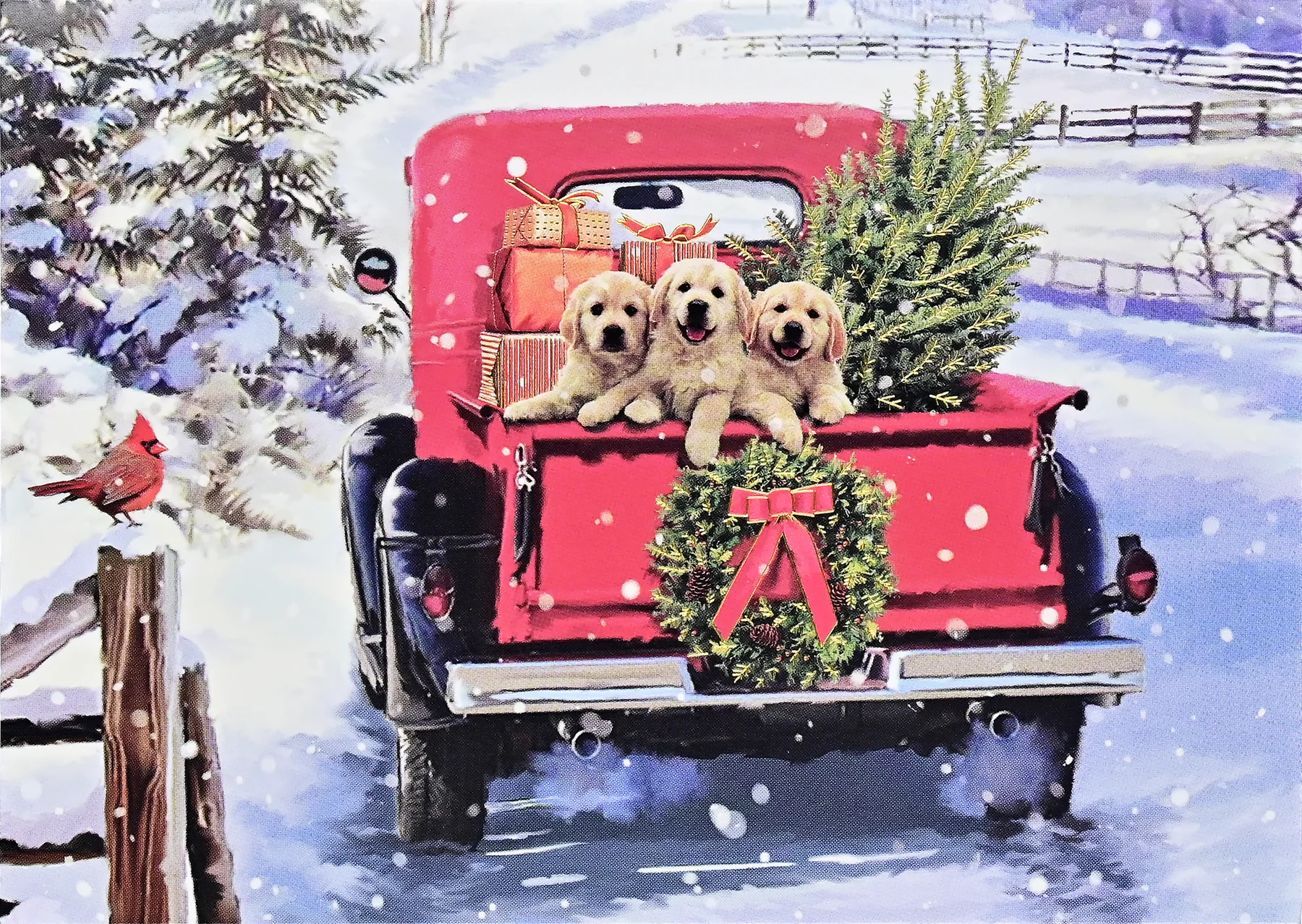 Peter Pauper Press - Holiday Cards 3 Labs in Red Truck w/ Tree