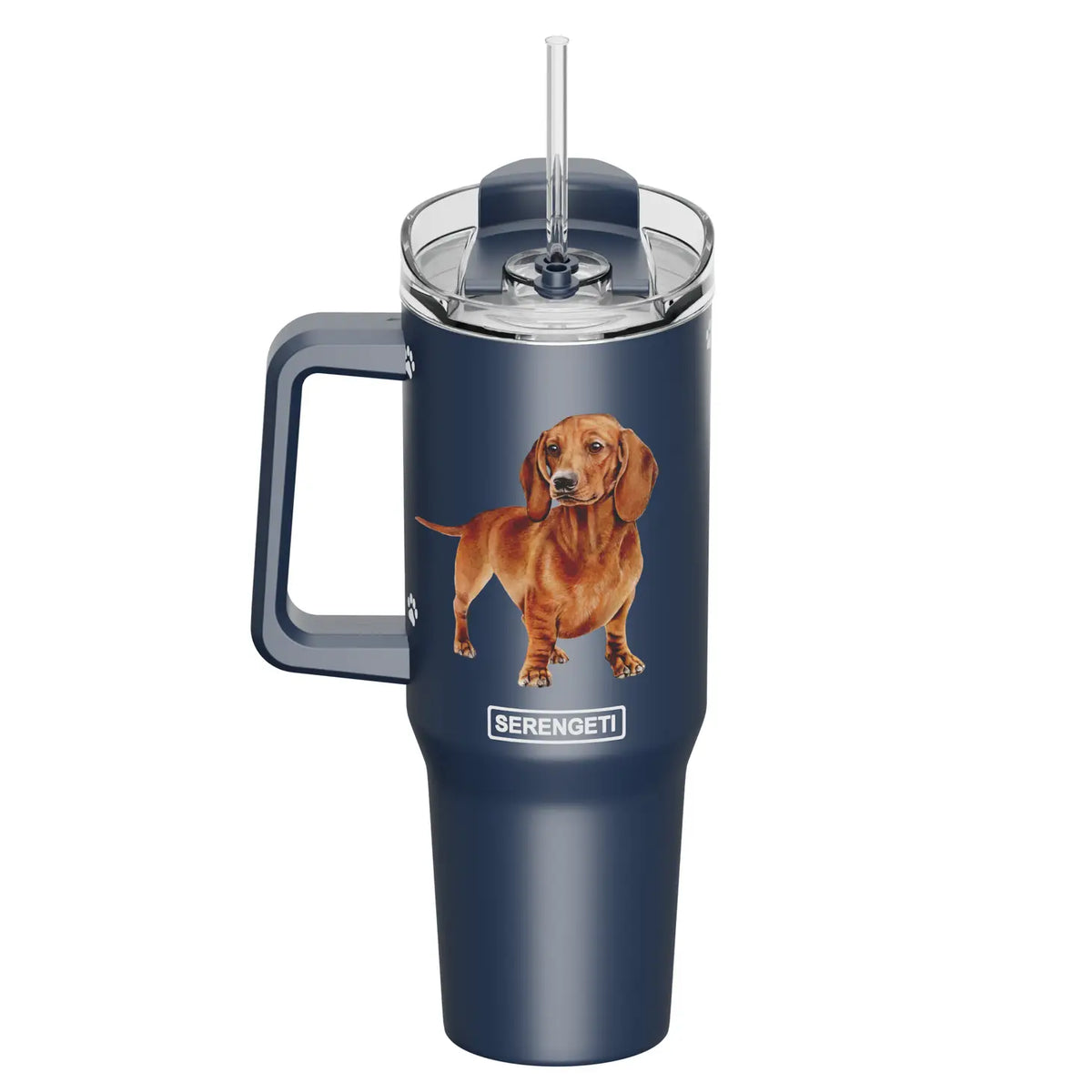 E & S Imports - Tumbler with Handle & Straw Dachshund Red