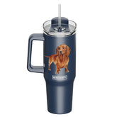 E & S Imports - Tumbler with Handle & Straw Dachshund Red