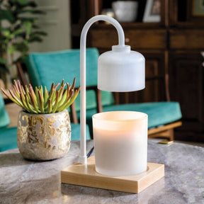 Candle Warmer Lamp White & Wood Arched