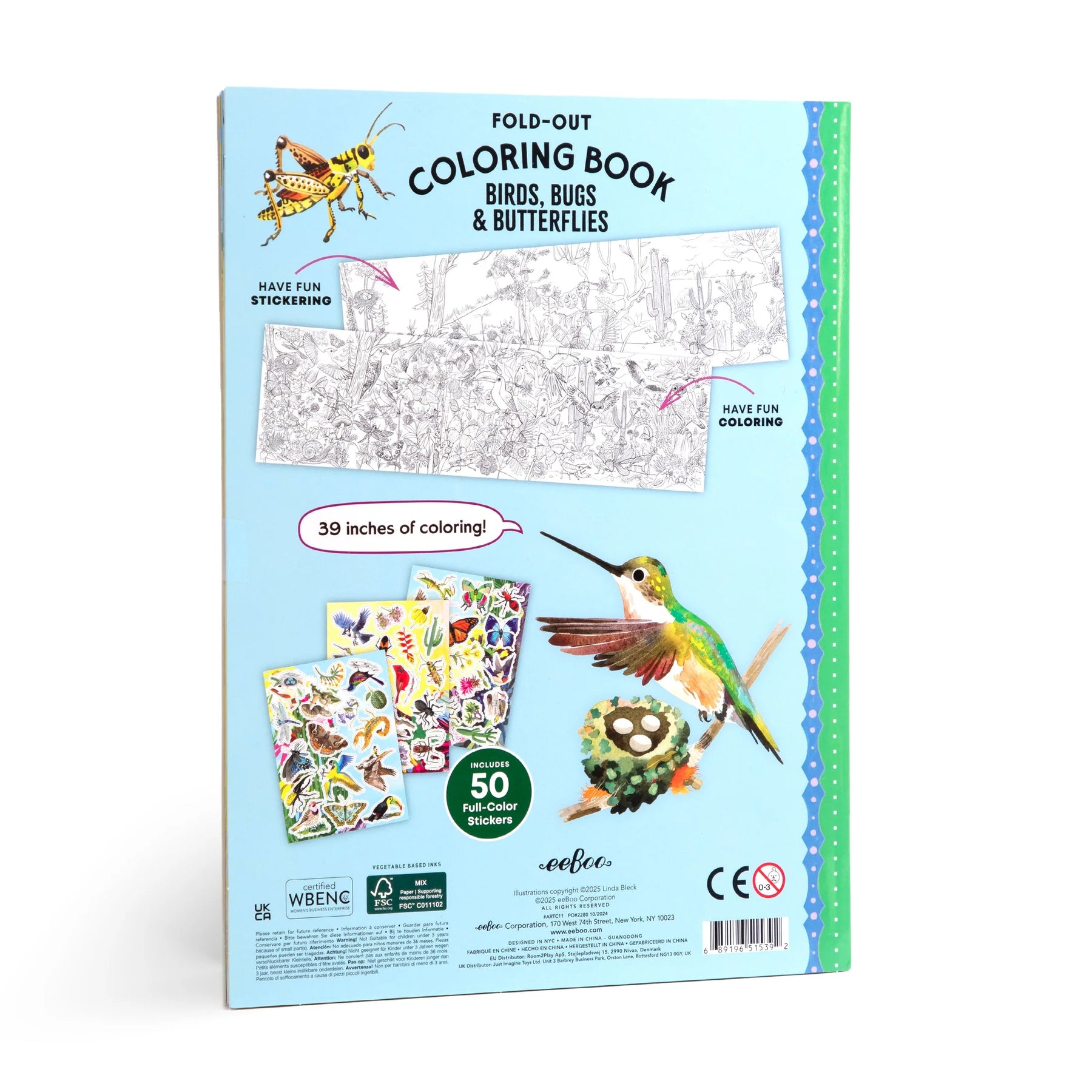 eeBoo - Coloring Book FoldOut - Bugs, Birds, & Butterflies