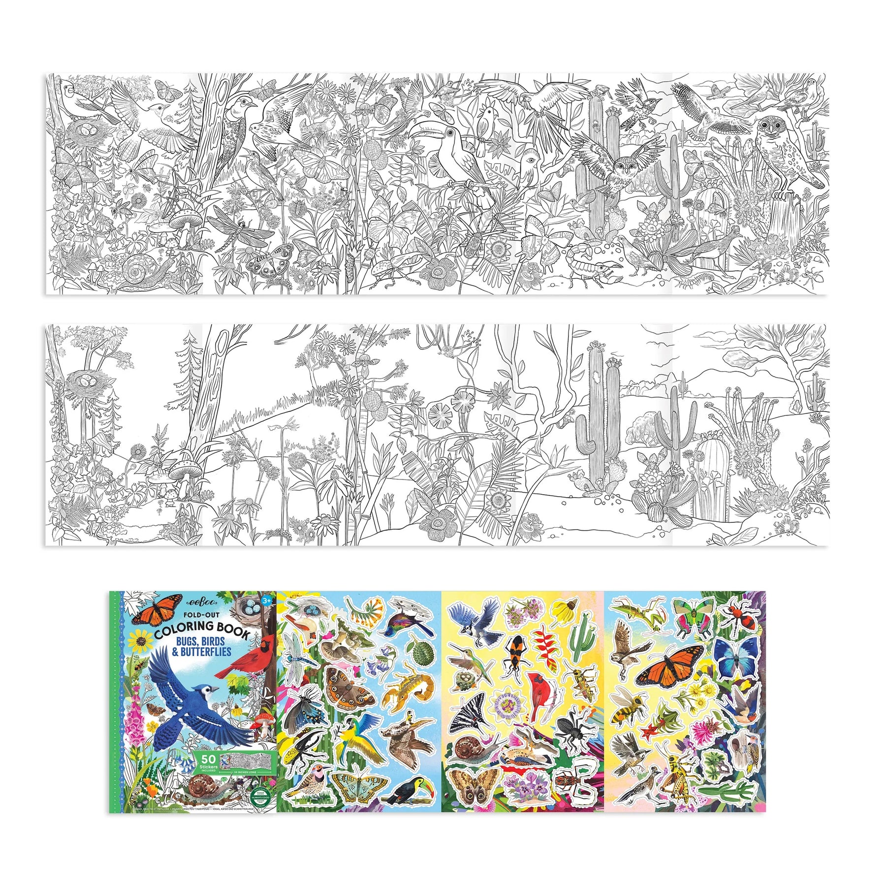 eeBoo - Coloring Book FoldOut - Bugs, Birds, & Butterflies