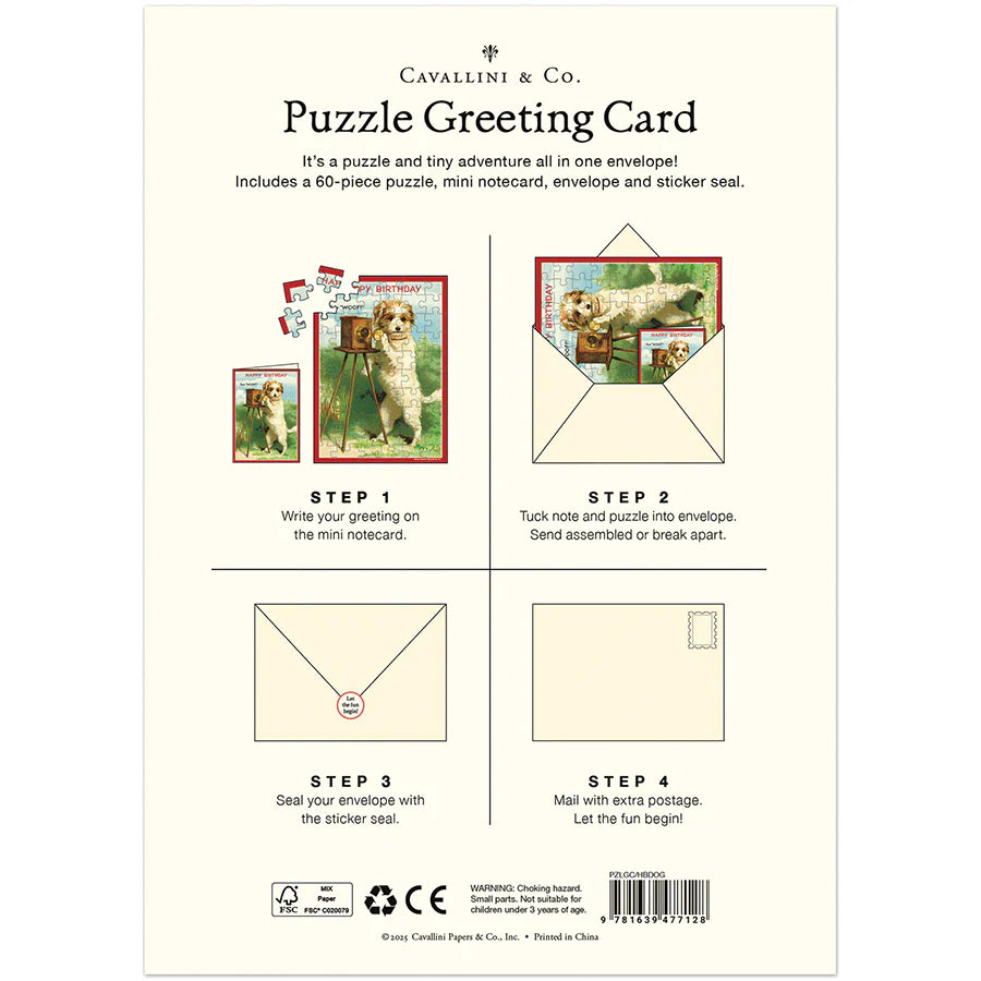 Cavallini Papers & Co - Card With 60 Piece Puzzle Happy Birthday Dog