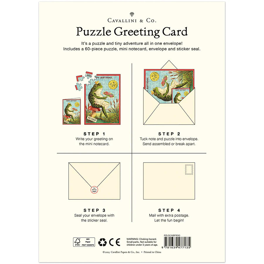 Cavallini Papers & Co - Card With 60 Piece Puzzle Happy Birthday Frog
