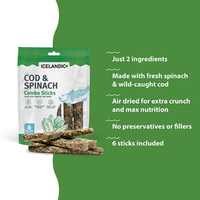 Icelandic+ Combo Sticks Cod & Spinach Pure Fish Treats For Dogs