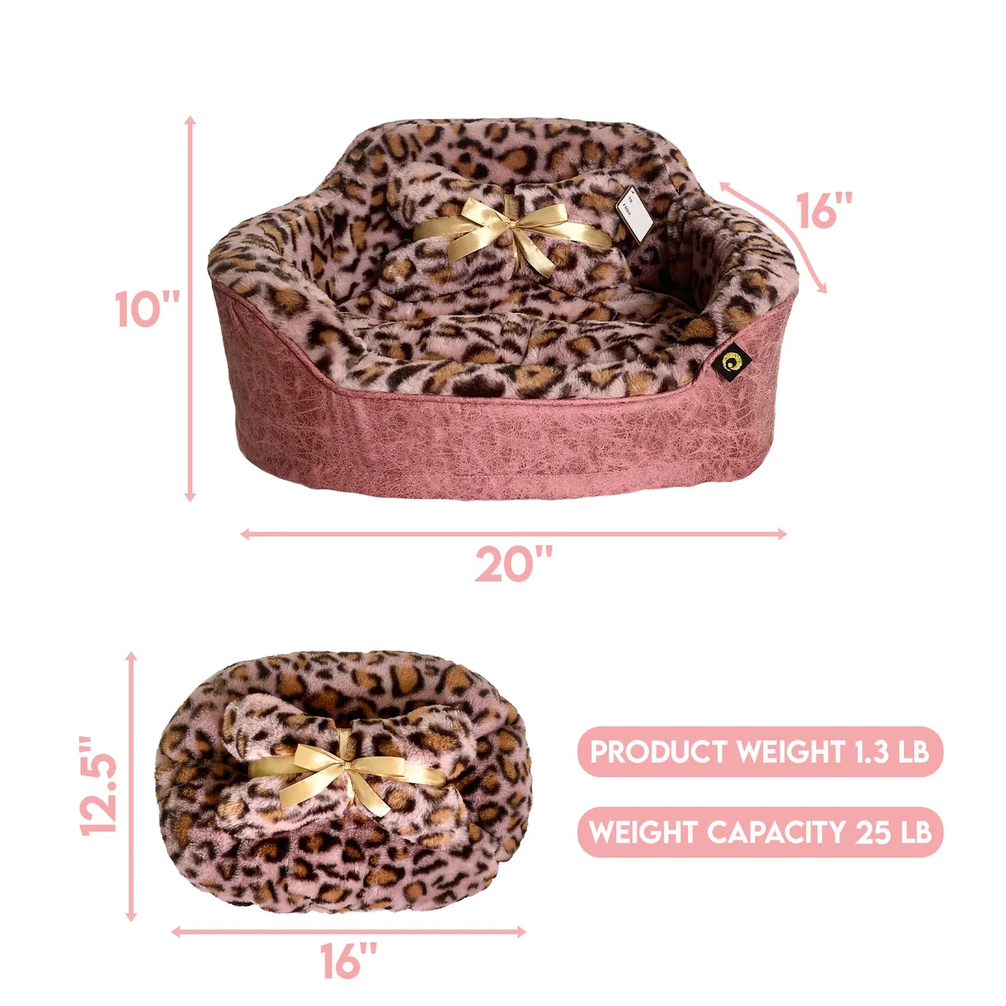 Precious Tails - Leopard Princess Pet Bed with Bone Pillow - Southern Agriculture 