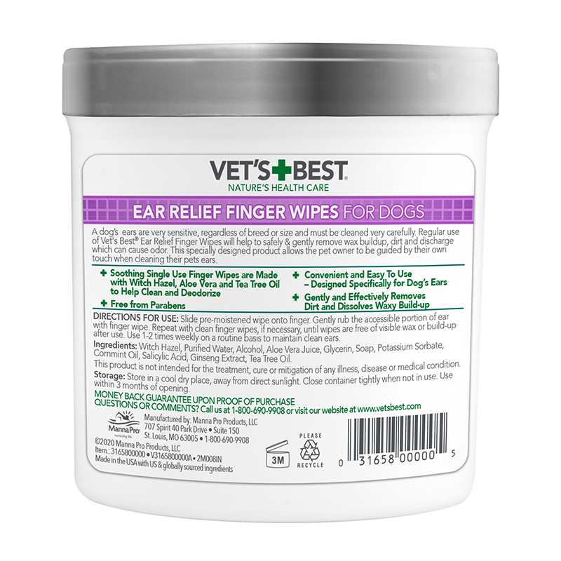 Veterinarian's Best - Ear Relief Finger Wipes for Dogs