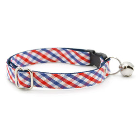 Made by Cleo - Cat Collar "Heritage" Red & Blue Plaid with Gold Breakaway - Southern Agriculture 
