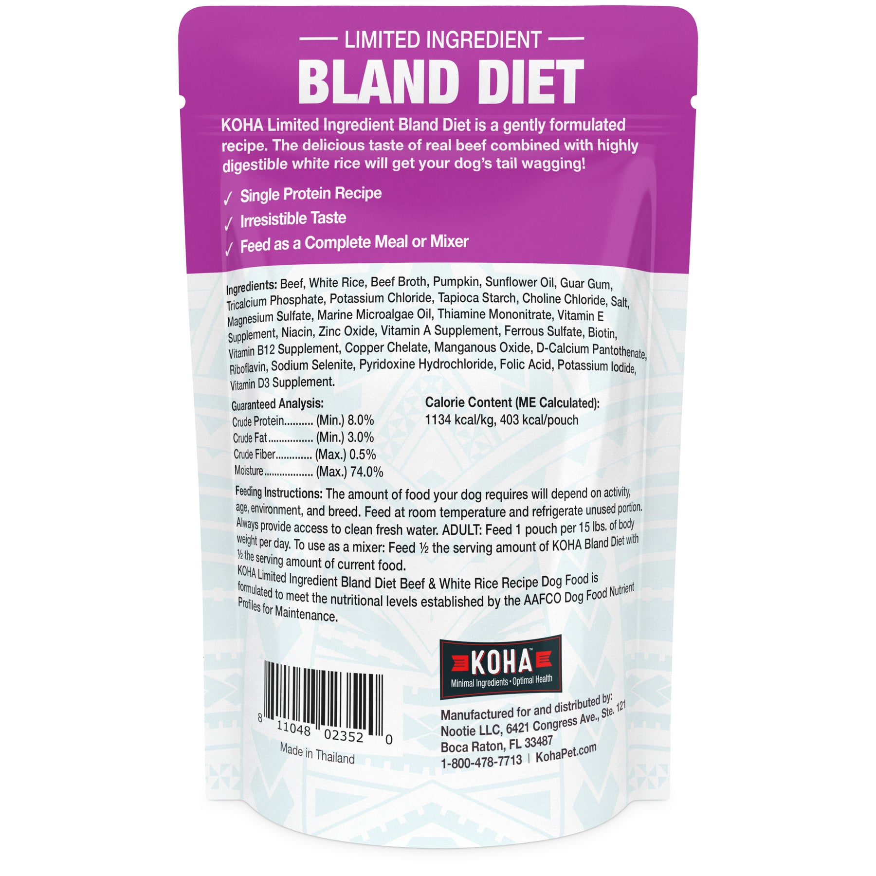 KOHA - Bland Diet Beef & Rice Pouches Wet Dog Food 12.5 ounces - Southern Agriculture 